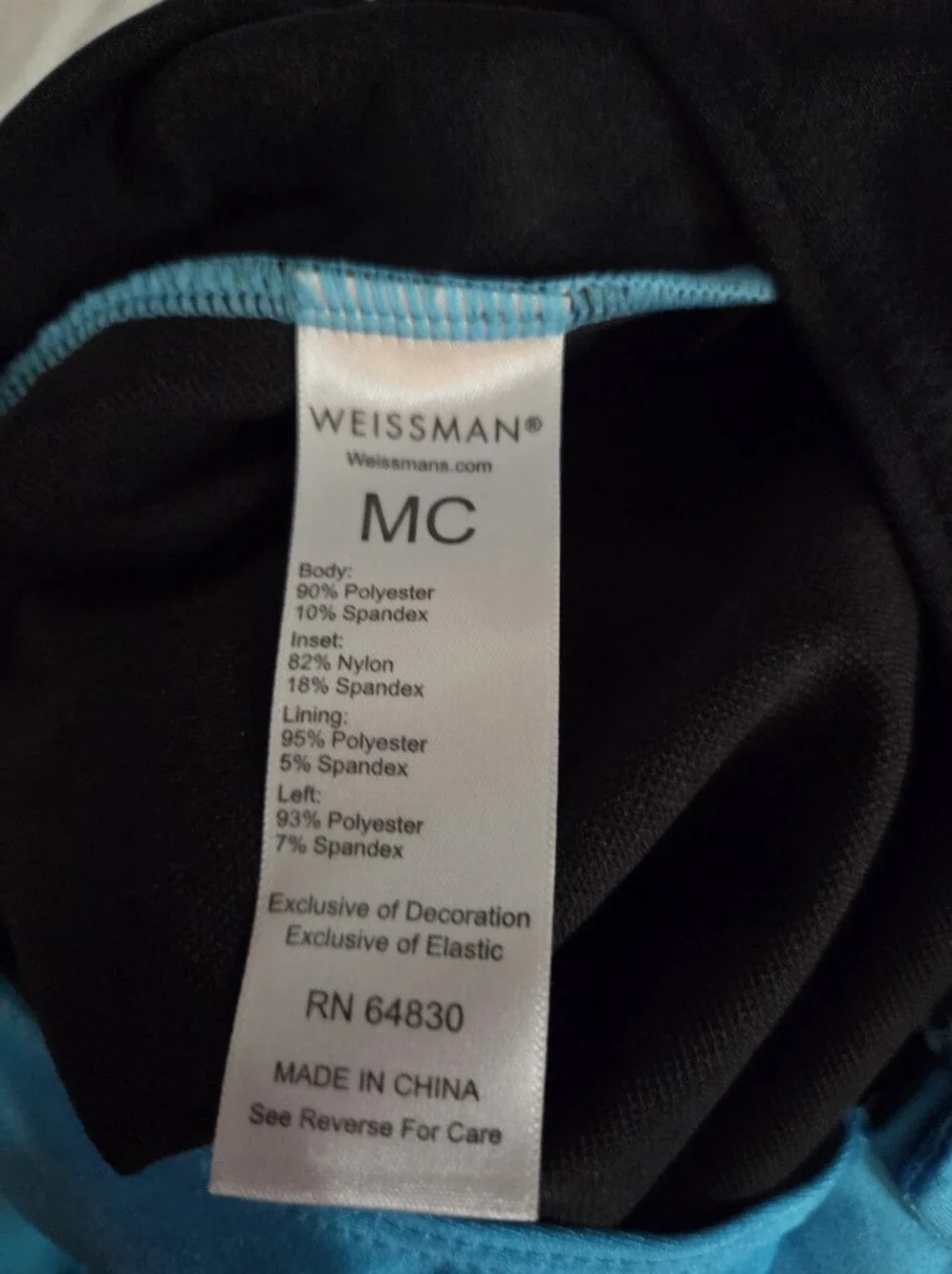 Weissman Dance Csotume- Teal and Black Patterned Dance Unitard